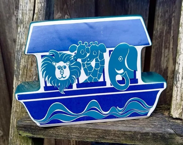 Vintage Carlton Ware Noah's Ark Blue Ceramic Moneybox By Vivienne Brennan 1971