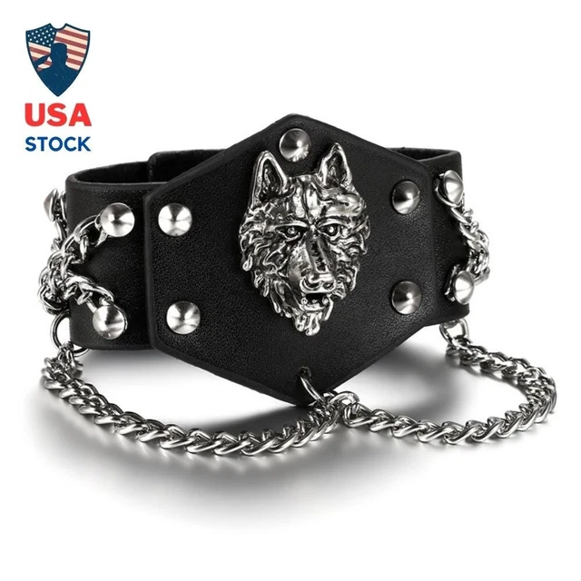 Bracelet Wolf Leather Punk Charm Men Cuff Hand Bangle Vintage New