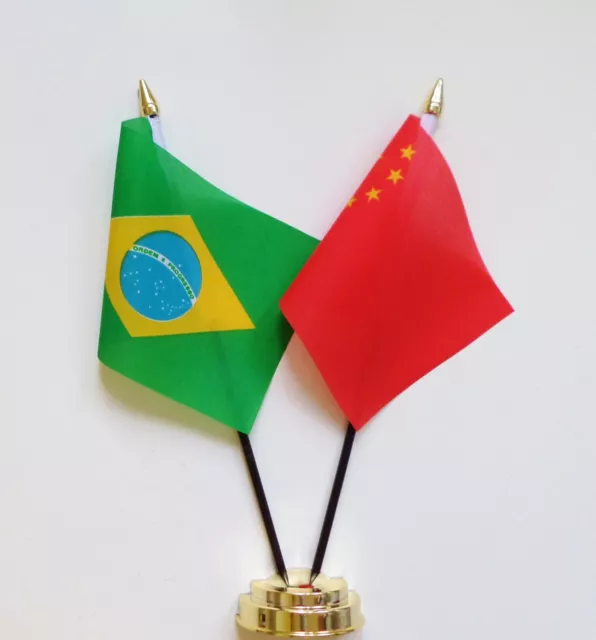 Brazil & China Double Friendship Table Flag Set