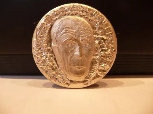 Medaille silber 0,900 Konrad Adenauer erhabenes Antlitz / stilisierte Rose