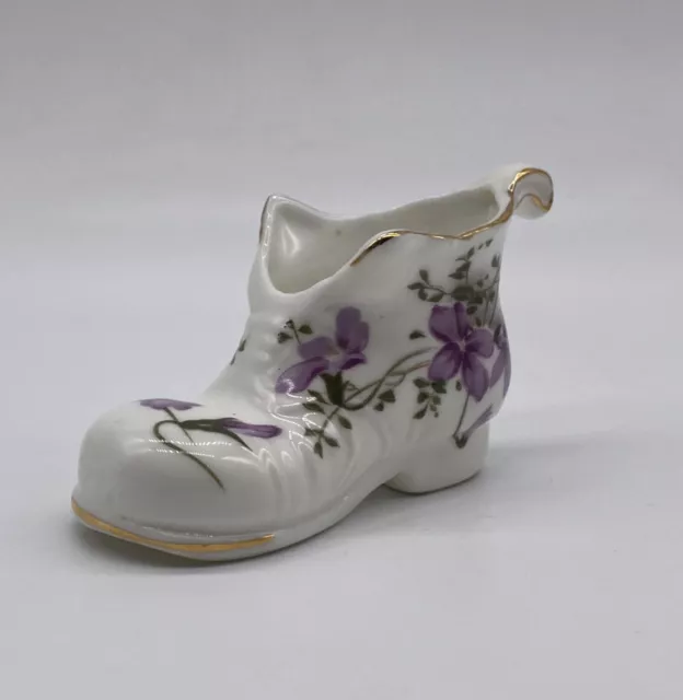 LP Fine Bone China Miniature Shoe Figurine Purple Flowers Pattern
