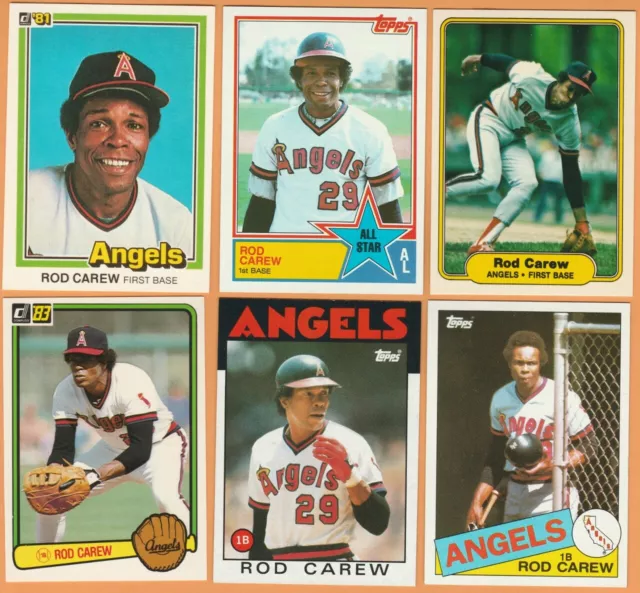 Rod Carew, Angels and Twins, 6 card LOT 1, 35+yr old cards, HOF, Nr Mt or better