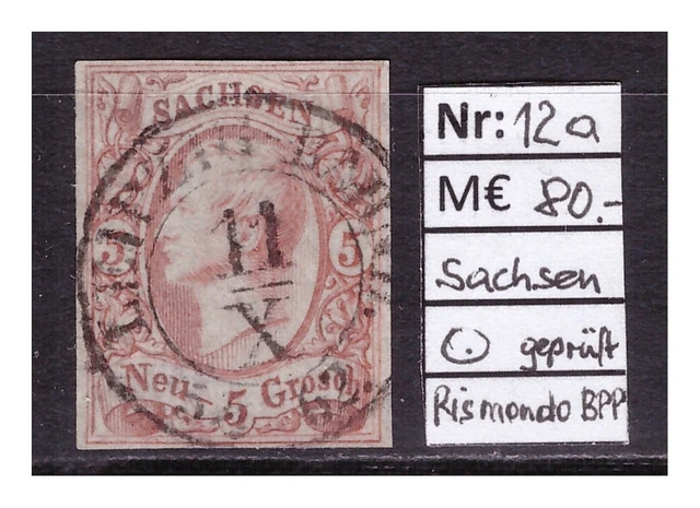Altdeutschland, Sachsen,  MiNr. 12a, gestempelt, doppelt geprüft Rismondo BPP