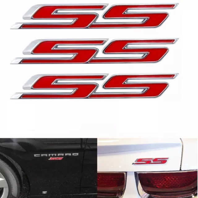 3x Badge SS rouge Fender Trunk Emblem Decal pour Chevy Camaro Impala Cobalt