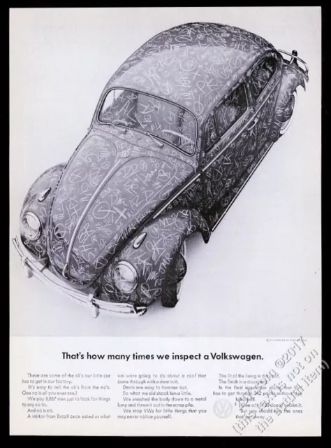 1963 VW Beetle classic car photo inspectors signatures Volkswagen 11x8 print ad