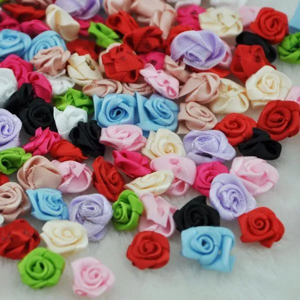 Flower Satin Ribbon Appliques - Clothing Decors Floral Polyester Applique 100pcs