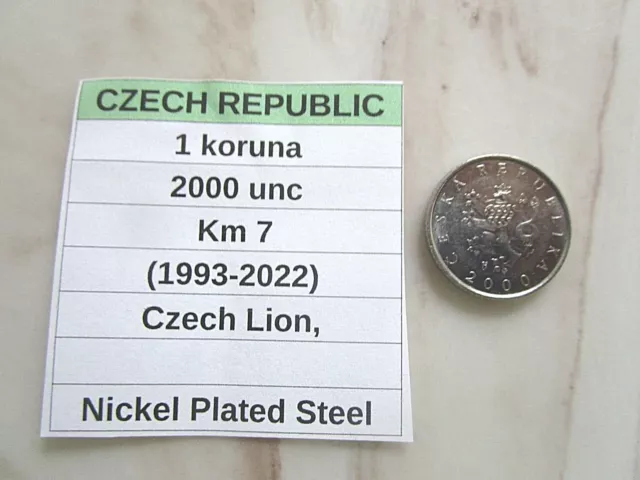 CZECH REPUBLIC, 1 koruna, 2000 unc, Km 7 (1993-date), Czech Lion