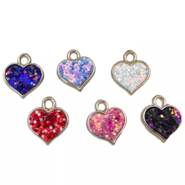 100pcs Plastic/ Resin Mini Heart Shape Glitter Pendants  for DIY Jewelry Crafts