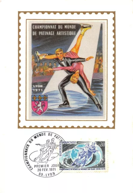 Scheda Massimo FDC Seta Francia Campionato Mondo Pattinaggio 1971 Lyon