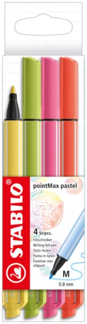 STABILO pointMax 4er Etui Pastellfarben hellgelb, limettengrün, rosa, korallrot