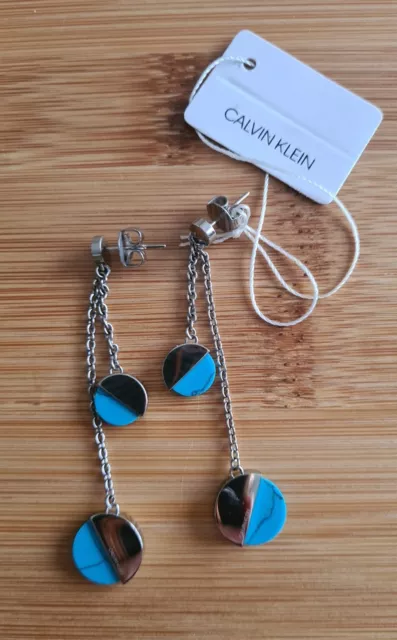 CALVIN KLEIN SPICY Stainless Steel Turquoise Drop Earrings New