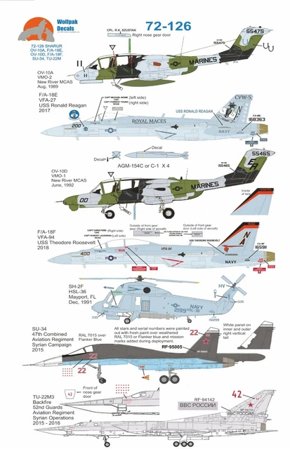 Décalcomanies WolfPak 1:72 Pour Avions Militaires - Starfighter, FJ-2 Fury, Foudre, MQ-9 (Réf. 72-114)