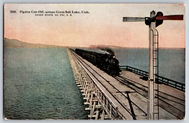 Great Salt Lake, UT - Southern Pacific RR, Ogden Cut-Off - Vintage Postcard