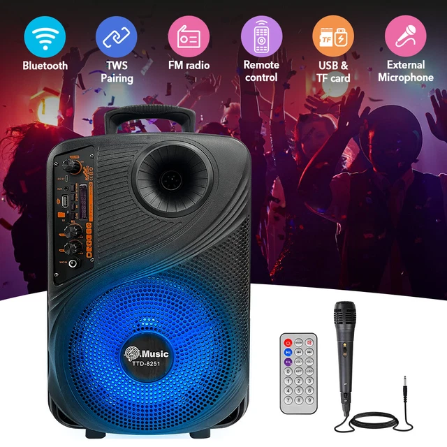 8'' PORTABLE LED Bluetooth Speaker Heavy Bass Stereo Subwoofer USB/TF ...