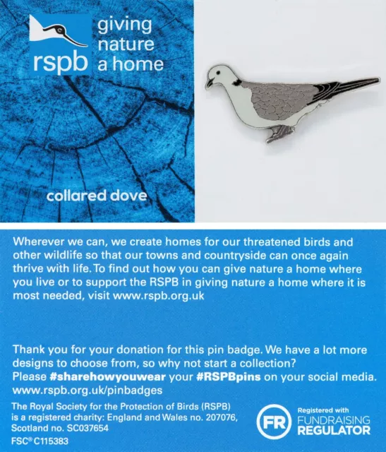 RSPB Pin Badge GNaH Collared Dove on Blue P01457