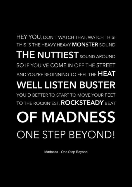 Madness - One Step Beyond - Black Song Lyric Art Poster - A4