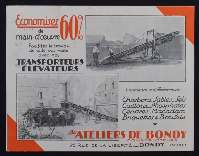 CPA Carte postale publicitaire 1924 ATELIERS DE BONDY Seine élévateurs