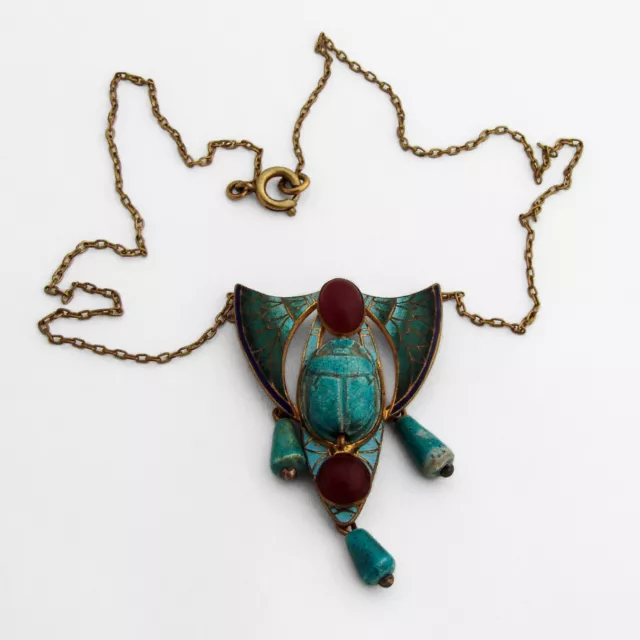 Egyptian Revival Scarab Pendant Chain Necklace
