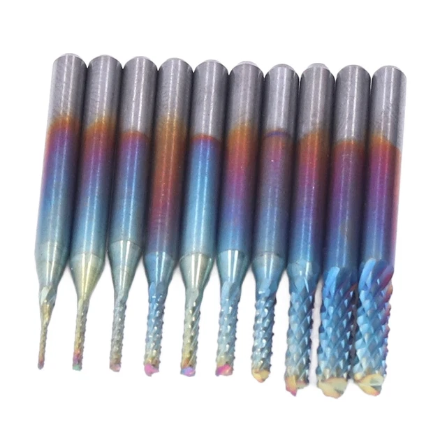 CNC Milling Bit Spiral 0.83.175mm Blue Plated CNC Router Bit End Mill 1/8in