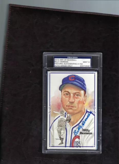 2012 Historic Autographs Art of Baseball Card, Billy Herman, PSA 9, Mint!