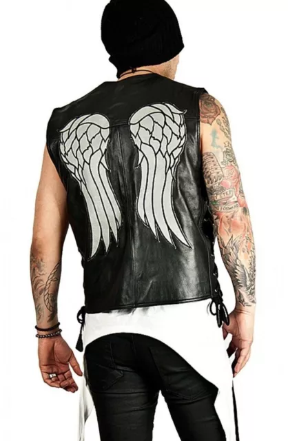 Men's Walking Dead Angel Governor Wings Daryl Dixon Black Leather Vest Jacket