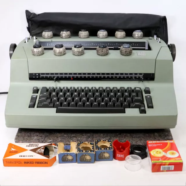 Vintage IBM Selectric II 2 Typewriter GREEN W/ 12 Font Element Balls Cover Pad