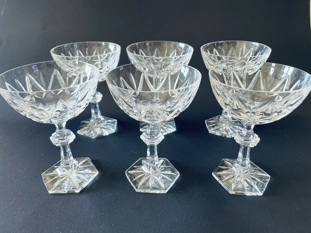 🔴 6 coppe champagne in cristallo massiccio tipo Baccarat Saint Louis anni 70