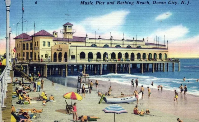 Music Pier And Bathing Beach Ocean City NY Posted Vintage Divided Back Post Card