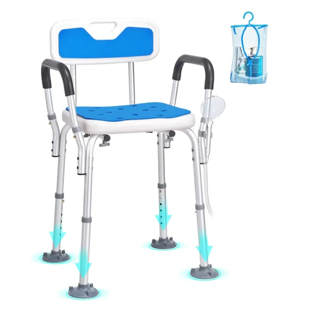 VEVOR Sedile per Doccia Bagno Schienale Carico max. 181,4kg Altezza Regolabile