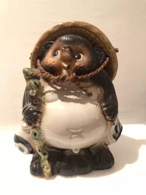 Fuku Happy Tanuki Japanisch Waschbär Hund Shigaraki Yaki Töpferei Puppe H  20 cm