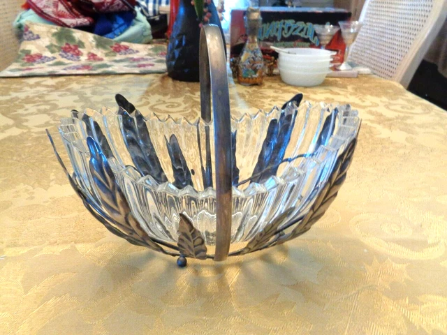 Eales Of England, Sheffield England, Silverplate Holder W/Crystal Brides Basket