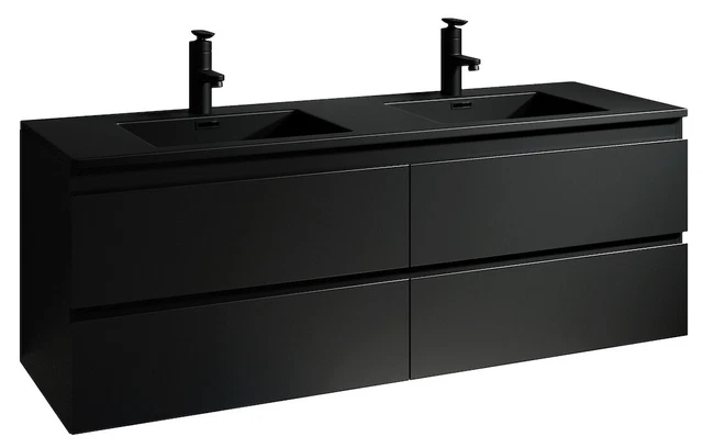 MEUBLE DE SALLE de bain Angela 160 cm - Badplaats - lavabo noir - Noir