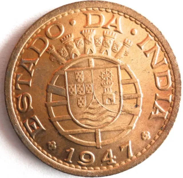 1947 PORTUGUESE INDIA TANGA - AU/UNC RED - Rare Vintage Coin - Lot #Y30
