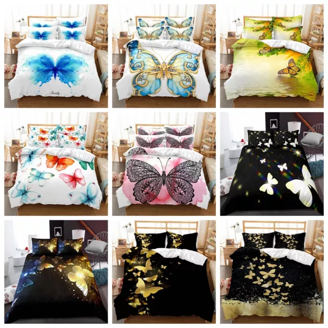 Night Sky Butterfly Morpho Menelaus Gold Black Doona Duvet Quilt Cover Bed Set