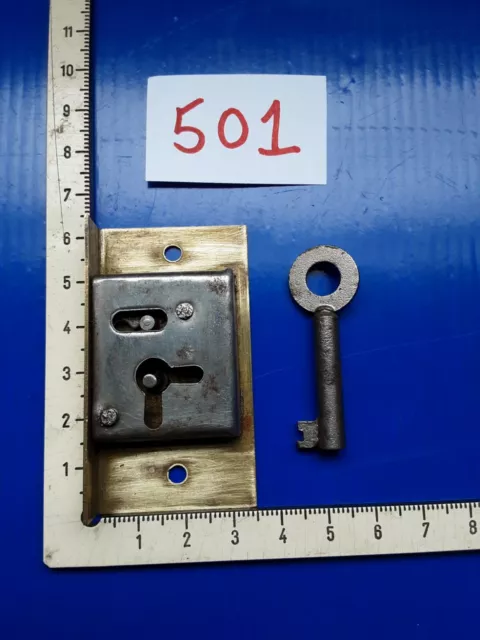 1 Lever Antique Cabinet, Safe, Furniture Brass Steel Lock & Key (lot501)