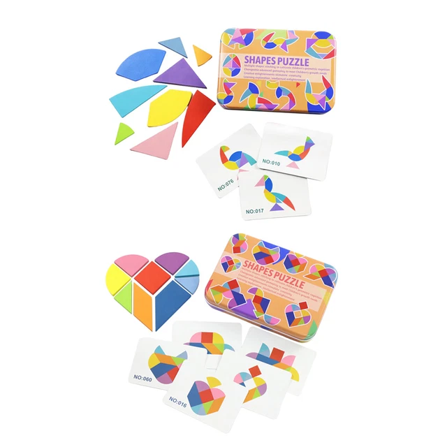 Wooden Tangram Puzzle Shape Puzzles Jigsaw Game Develop Toy in Storage Box