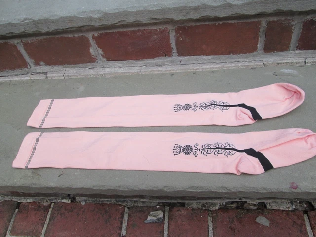 Reenactor Colonial Rev War 18Th C Stockings Clocked Pink Salmon Black Topiary Nw