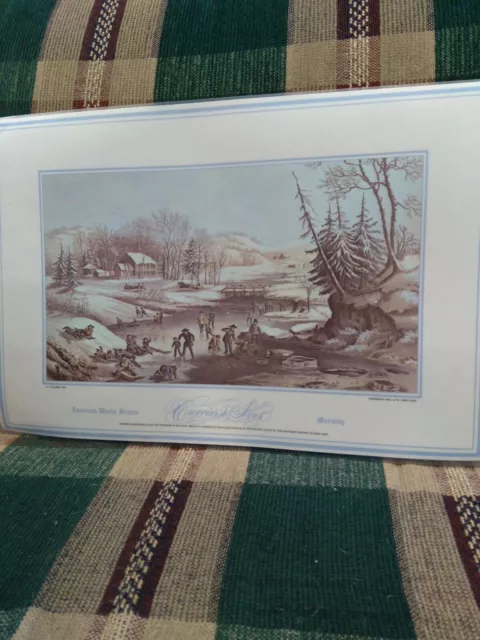 Vintage Currier and Ives 4 laminated Christmas winter placemats