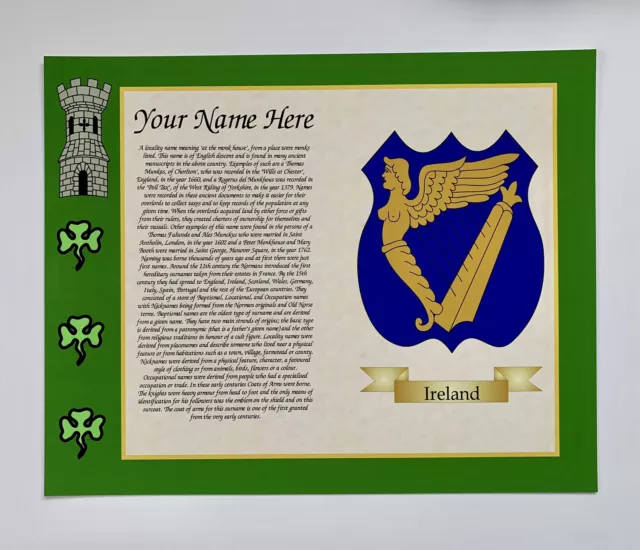 Coat of Arms and Name Origin - Irish Harp