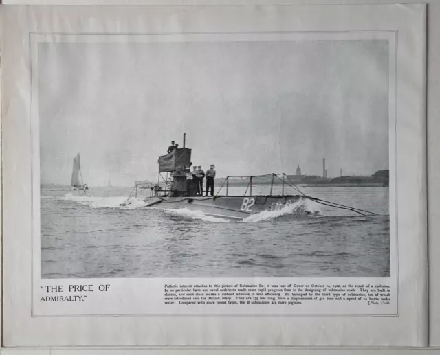 1915 Ww1 Print & Text Submarine B2 British Army