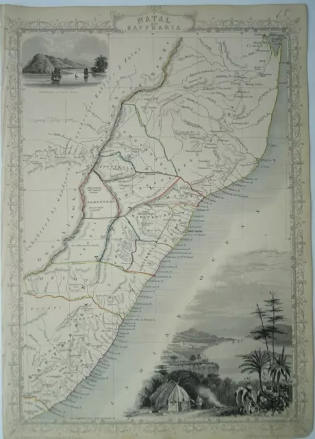 Antique map of Natal, South Africa by John Tallis 1851