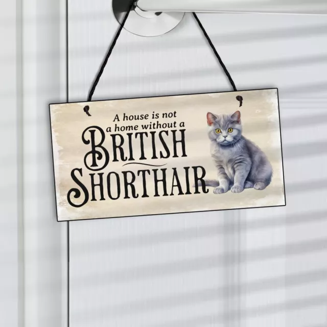 British Shorthair Cat Sign | A House Is Not A Home Without A Cat Plaque Gift