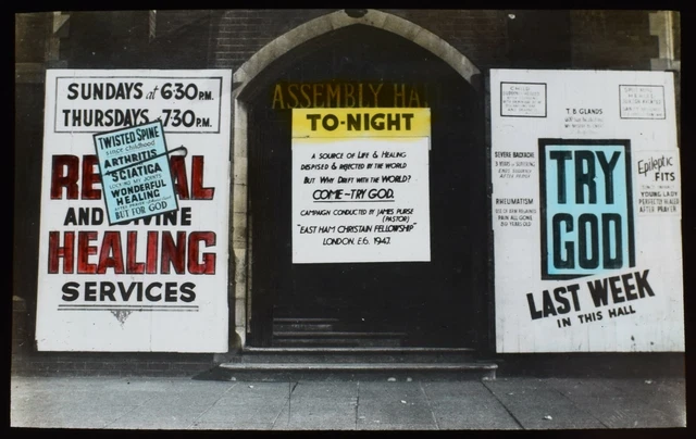 Magic Lantern Slide SPIRITUAL HEALING AT HALL NO1 C1947 PHOTO LONDON EAST HAM