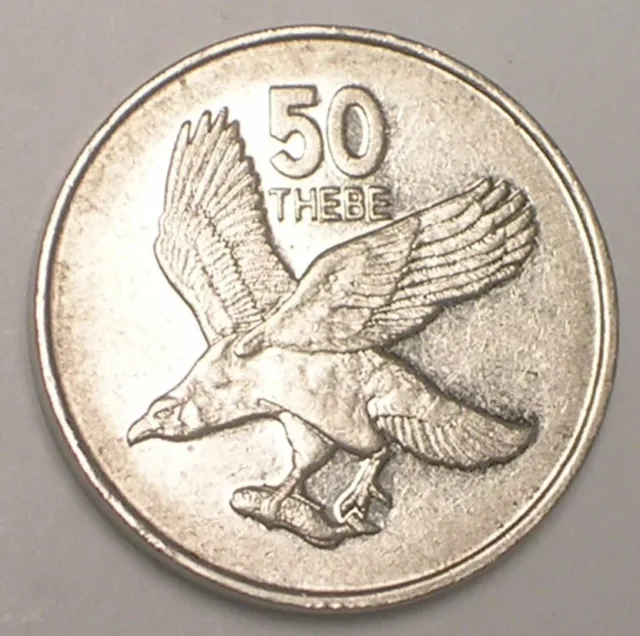 1998 Botswana Botswanan 50 Thebe Arms Eagle Coin VF+