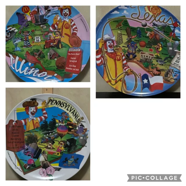 Ronald McDonald's Plastic Plates Lot Of 3 Texas-Illinois-Pennsylvania