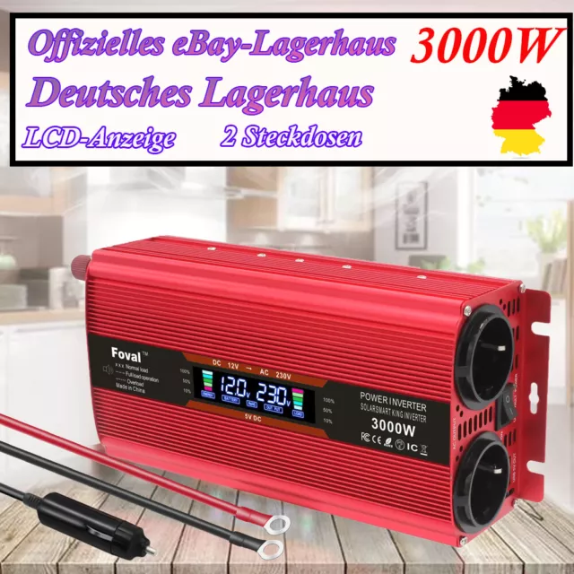 Spannungswandler 3000W 1500W Wechselrichter Inverter DC 12V auf AC 230V LCD RV