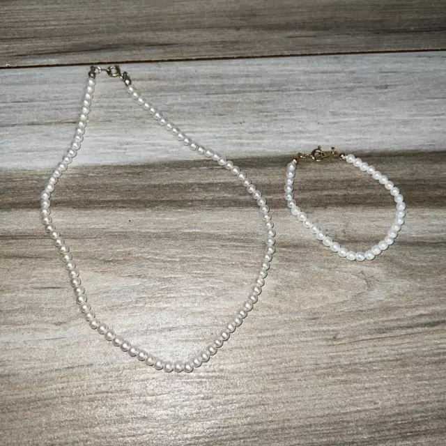 Collar de Perlas De Colección y Pulsera Pequeña Simulada Blanco Perlas Pequeñas Clásico