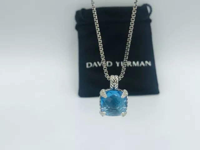 David Yurman 14mm Chatelaine Pendant Necklace Blue Topaz & Diamonds