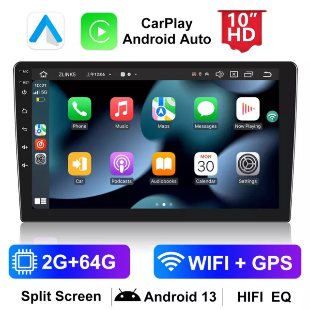 2 DIN 2G+64G Android 13.0 CarPlay 10.1" Car Stereo Radio GPS WIFI RDS Head Unit