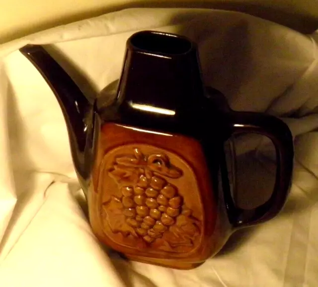 Large Vintage Embossed Brown Pottery Wine Jug vgc